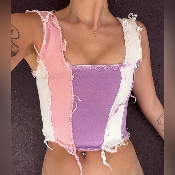 Jaded London patchwork denim corset top - Picture 2 of 6